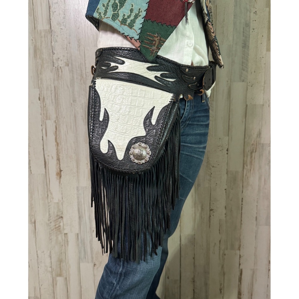 Tribe America Hip Bag Fringe Leather Biker Western Festival BOHO Handmade in USA